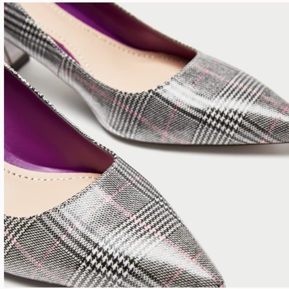 Zara Checkered Plaid Block Heel Pointed Toe Pumps Size - Picture 4 of 13